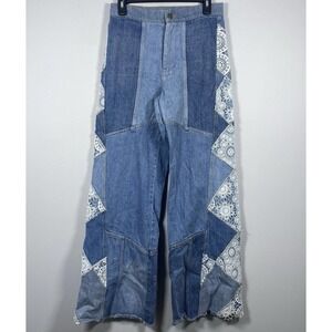 Free People We The Free My Element Patchwork Lace Crochet Jeans Women's Size 27